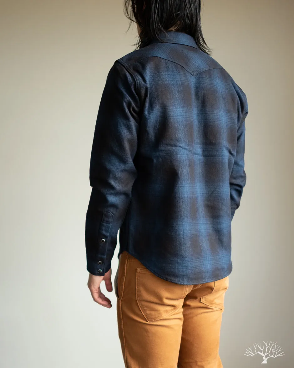 IHSH-264-NAV - UHF Ombré Check Western Shirt - Navy/Black