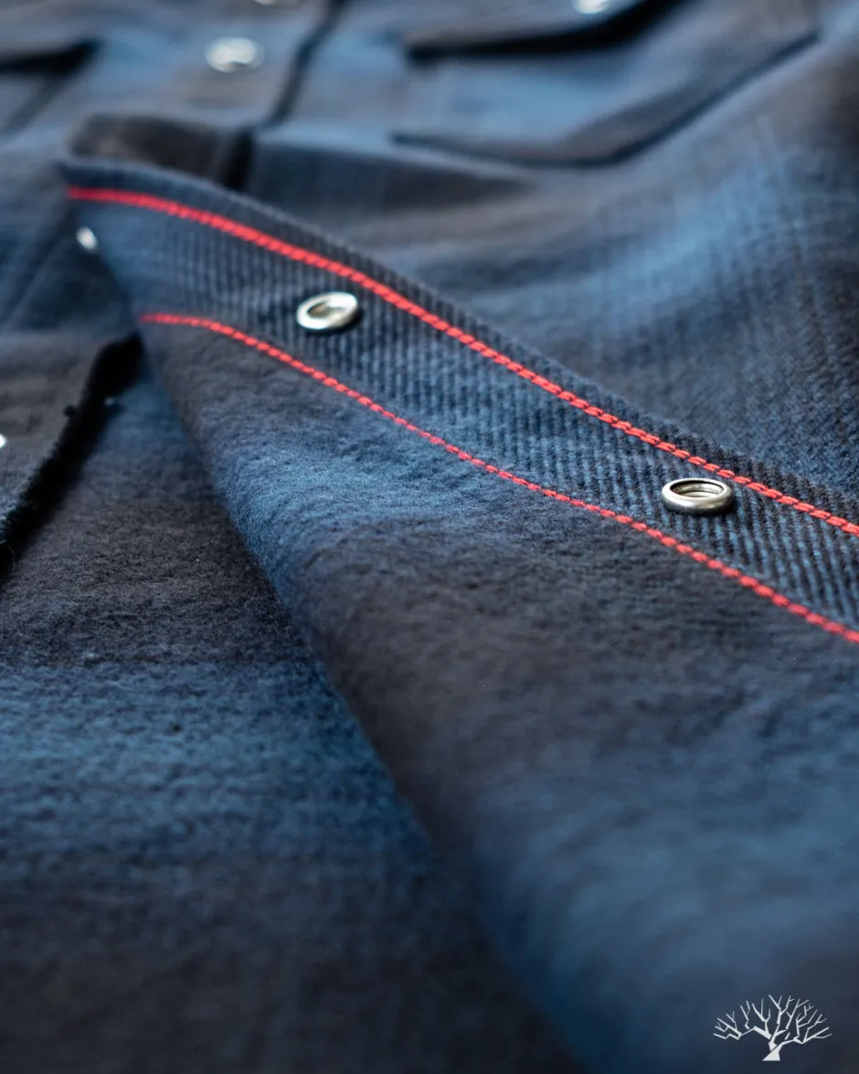 IHSH-264-NAV - UHF Ombré Check Western Shirt - Navy/Black