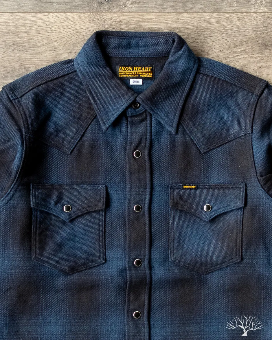 IHSH-264-NAV - UHF Ombré Check Western Shirt - Navy/Black