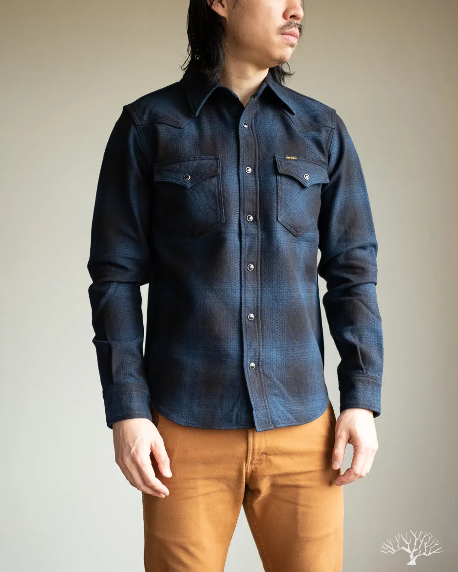 IHSH-264-NAV - UHF Ombré Check Western Shirt - Navy/Black