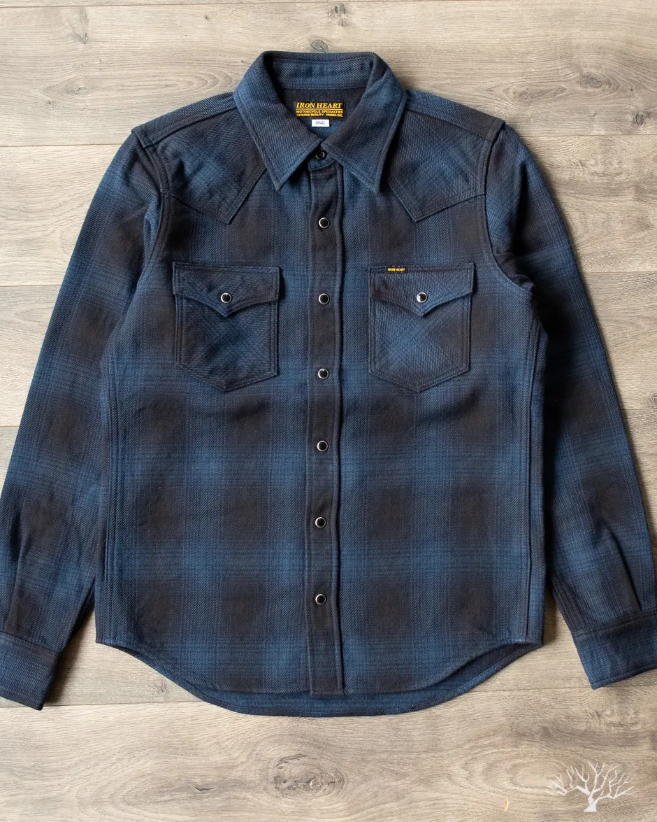 IHSH-264-NAV - UHF Ombré Check Western Shirt - Navy/Black