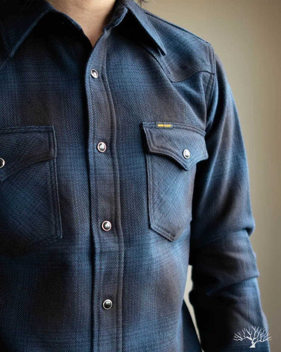 IHSH-264-NAV - UHF Ombré Check Western Shirt - Navy/Black
