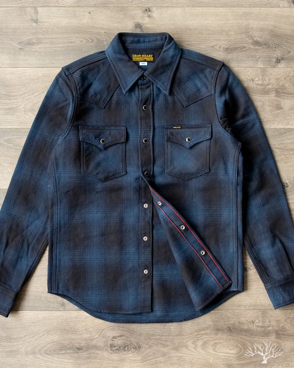 IHSH-264-NAV - UHF Ombré Check Western Shirt - Navy/Black
