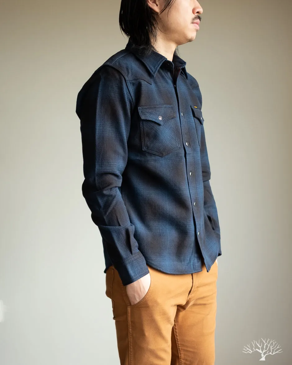 IHSH-264-NAV - UHF Ombré Check Western Shirt - Navy/Black