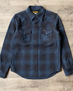IHSH-264-NAV - UHF Ombré Check Western Shirt - Navy/Black