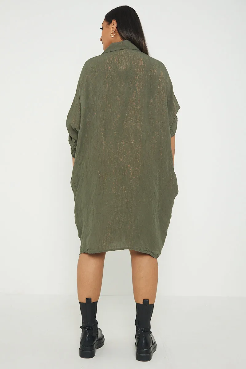 Italian Shimmer Oversized Shirt Dress