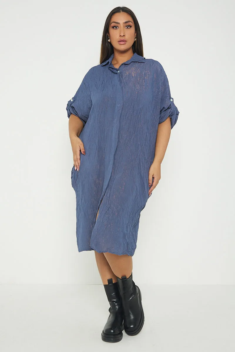Italian Shimmer Oversized Shirt Dress