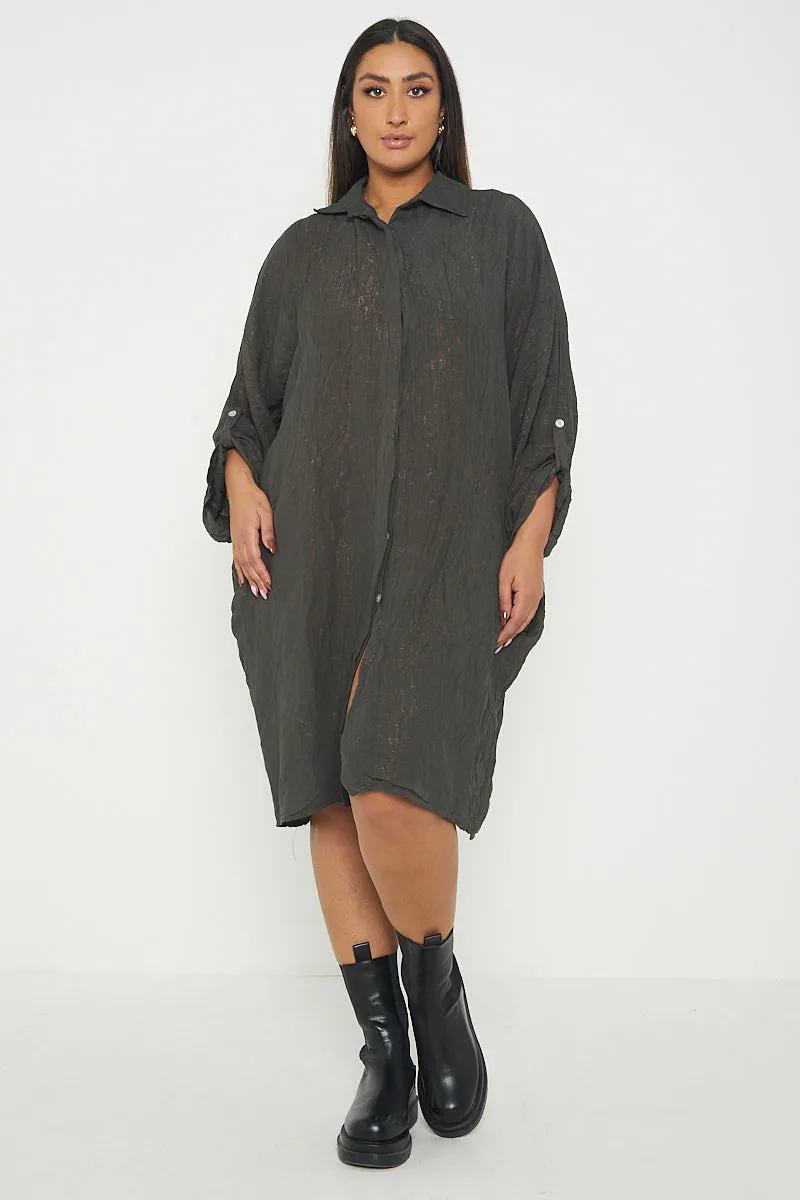 Italian Shimmer Oversized Shirt Dress