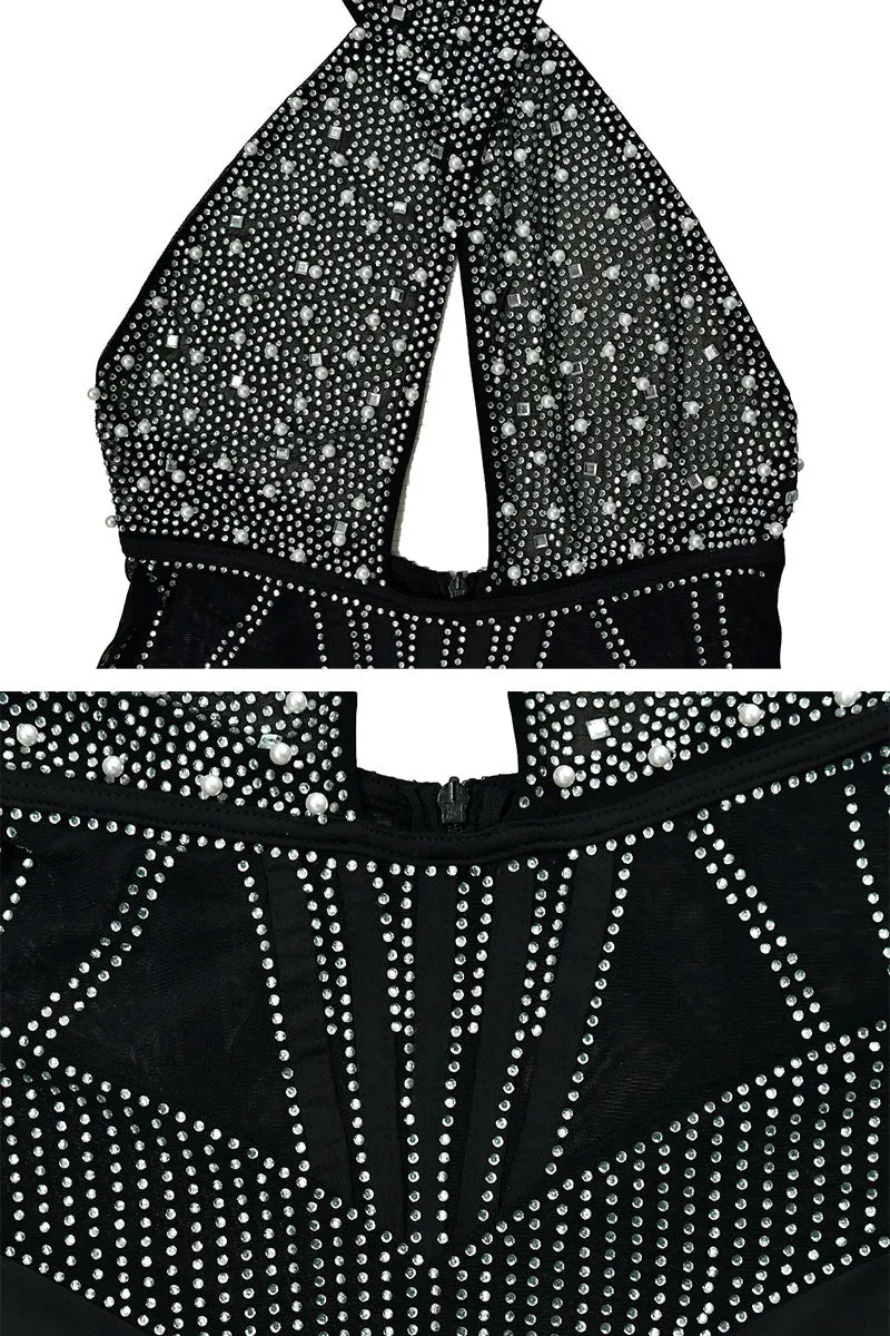 JC489 Rhinestones Mesh Rompers