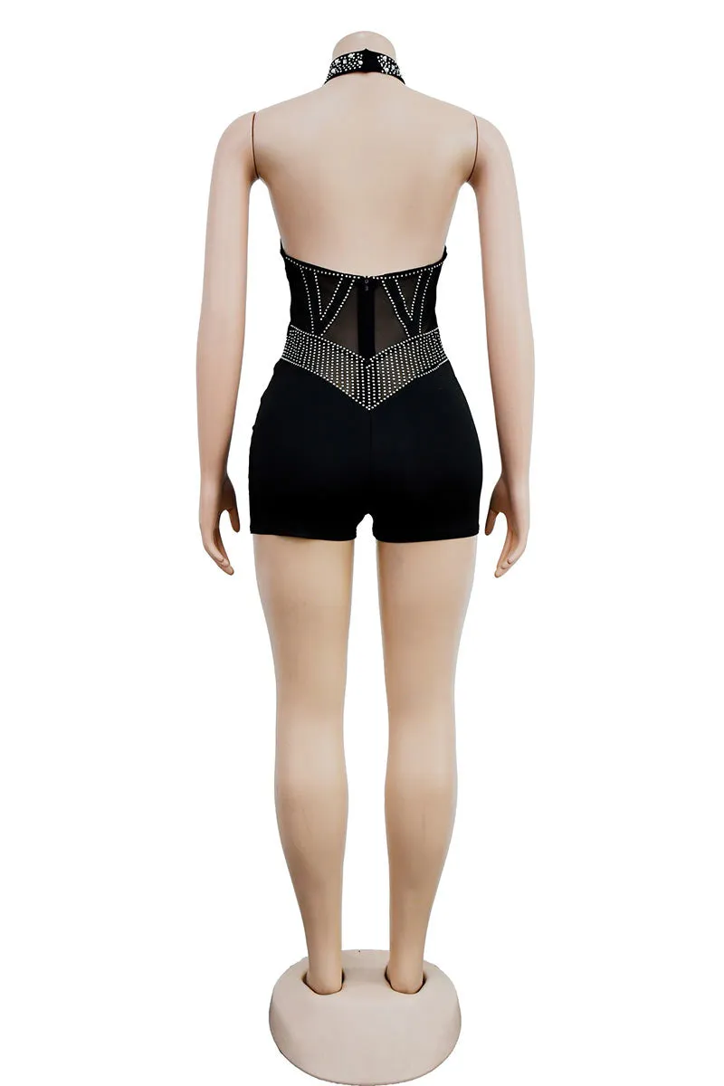 JC489 Rhinestones Mesh Rompers