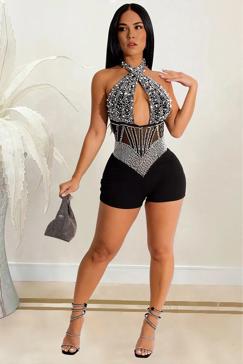 JC489 Rhinestones Mesh Rompers