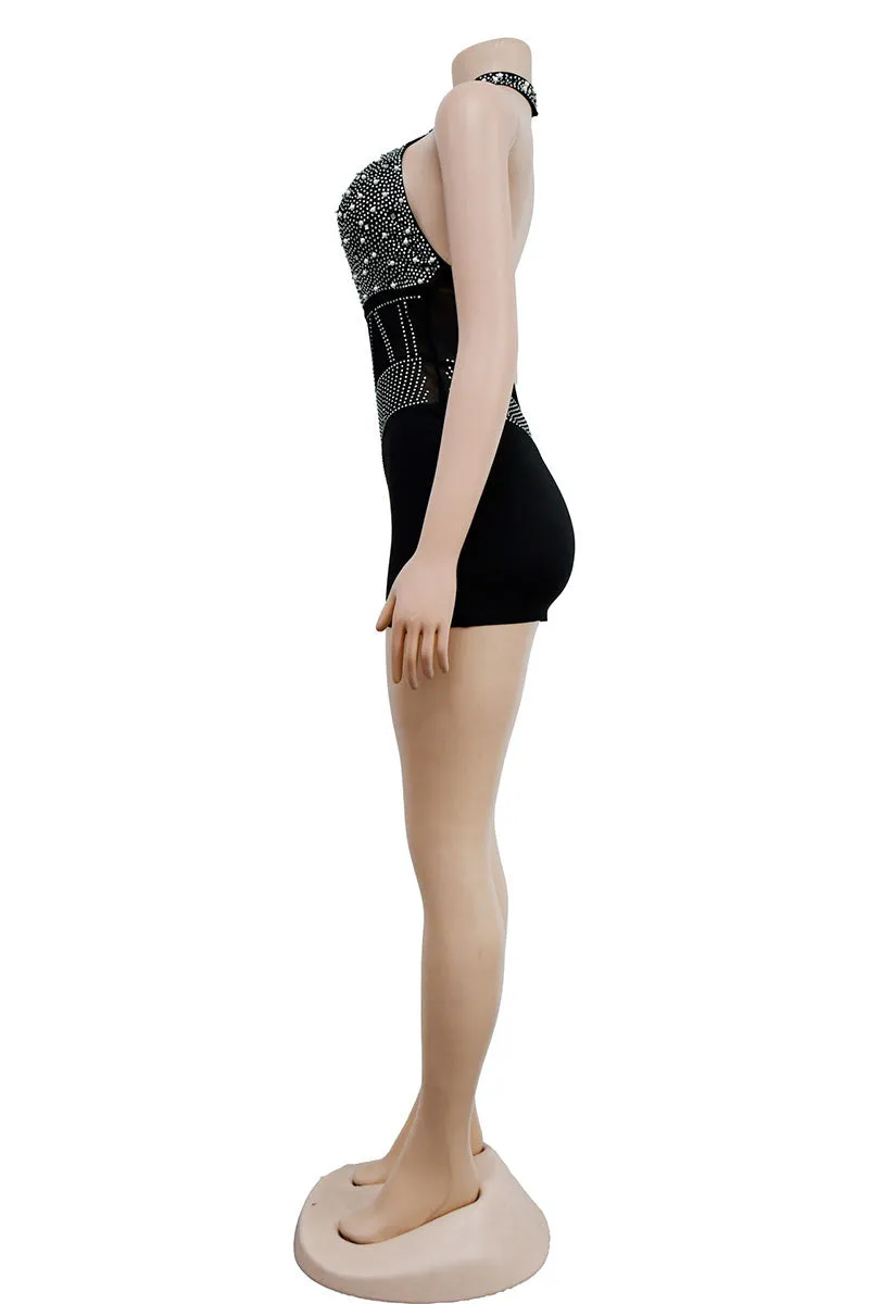 JC489 Rhinestones Mesh Rompers