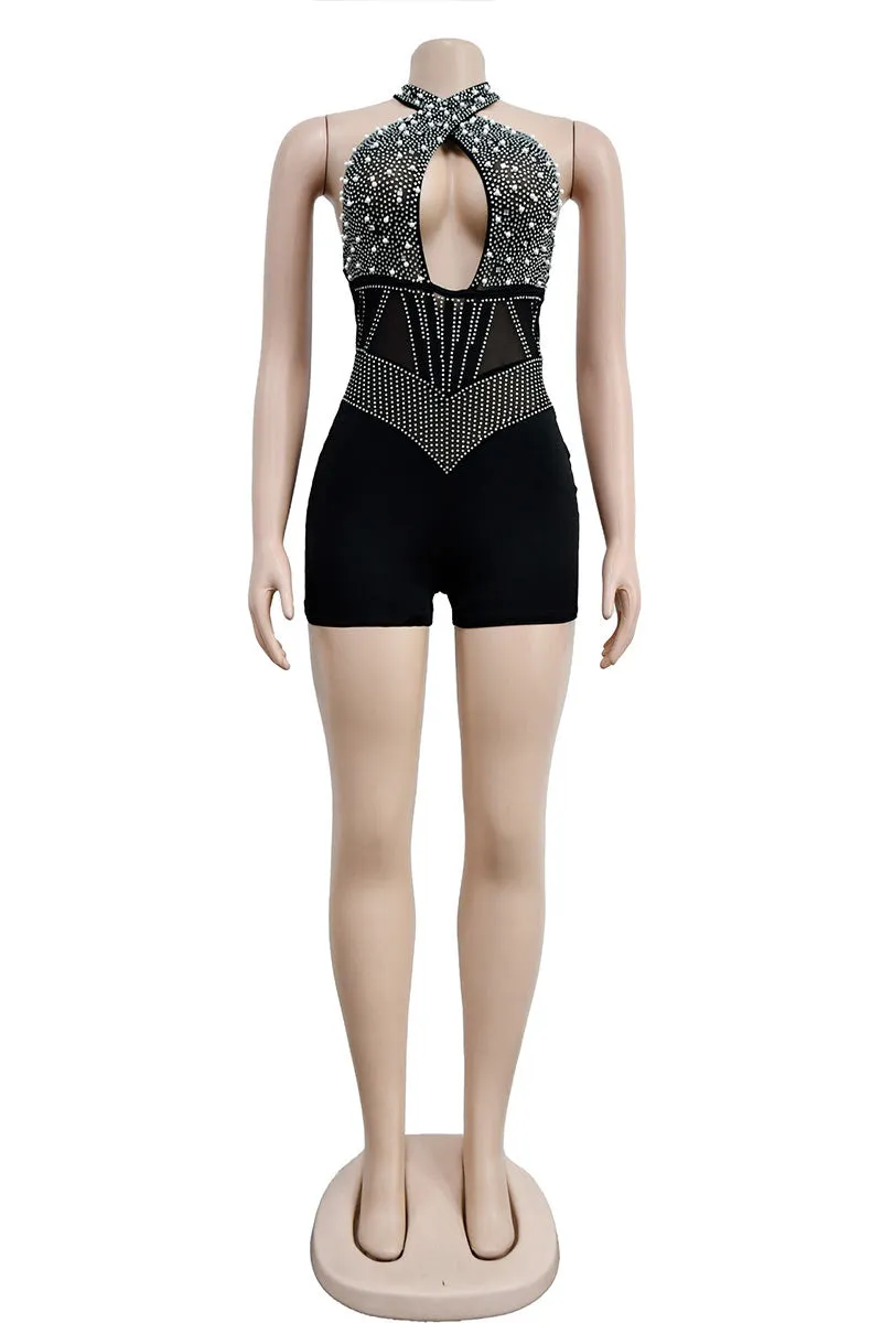 JC489 Rhinestones Mesh Rompers
