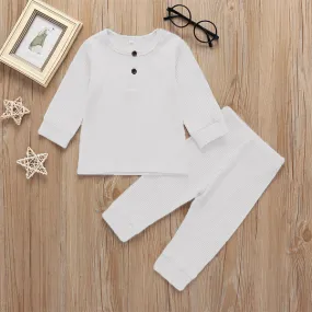 Kids Ribbed Henley Pajama Set White - Oolaa