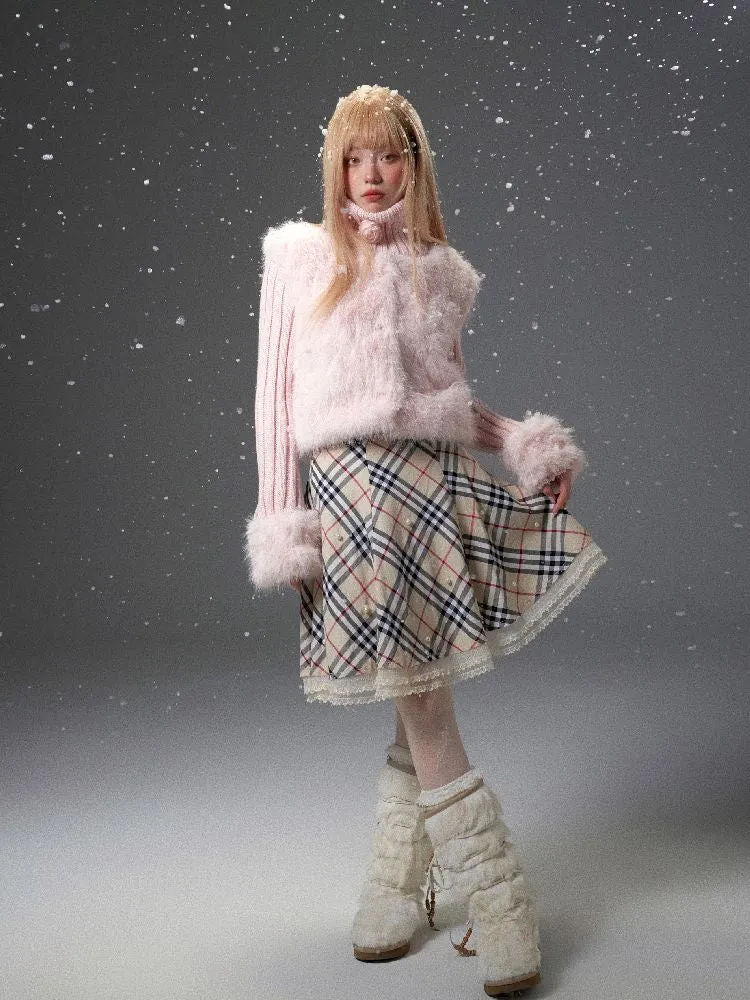 knitted turtleneck fur vest jacket