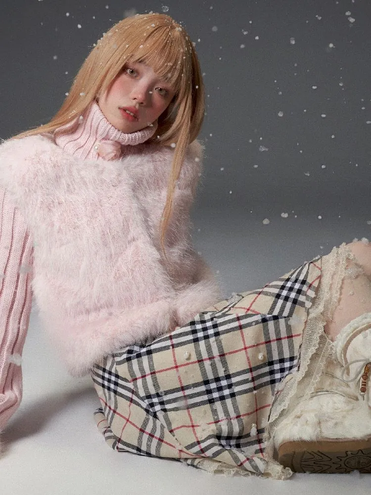 knitted turtleneck fur vest jacket