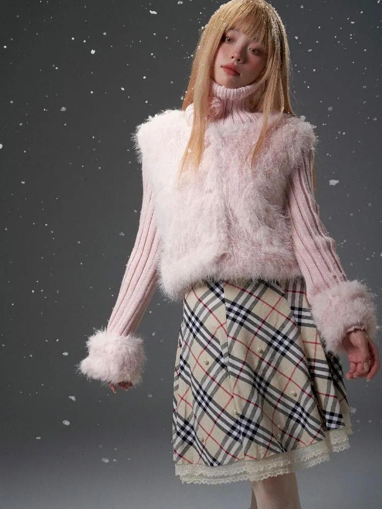 knitted turtleneck fur vest jacket