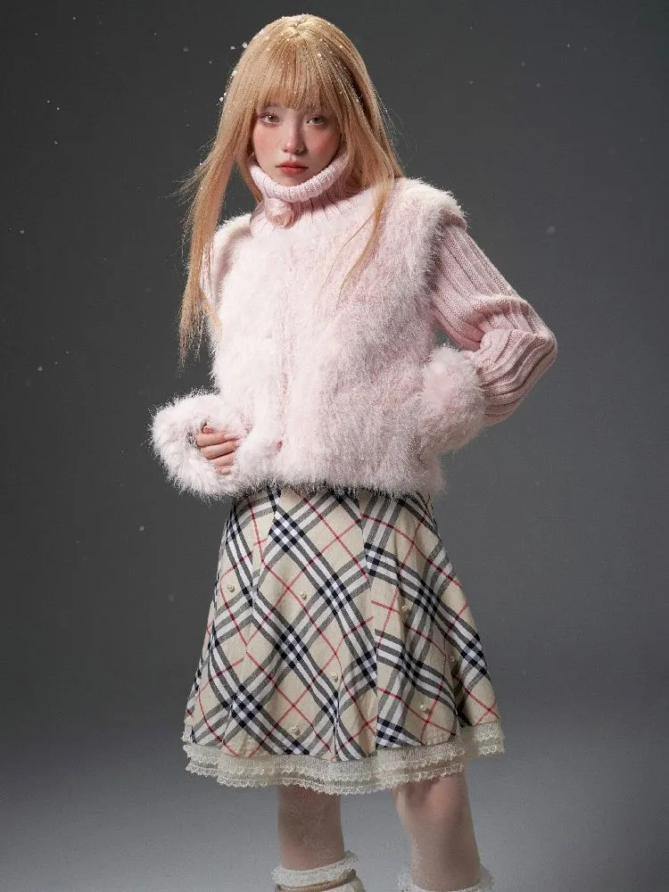 knitted turtleneck fur vest jacket