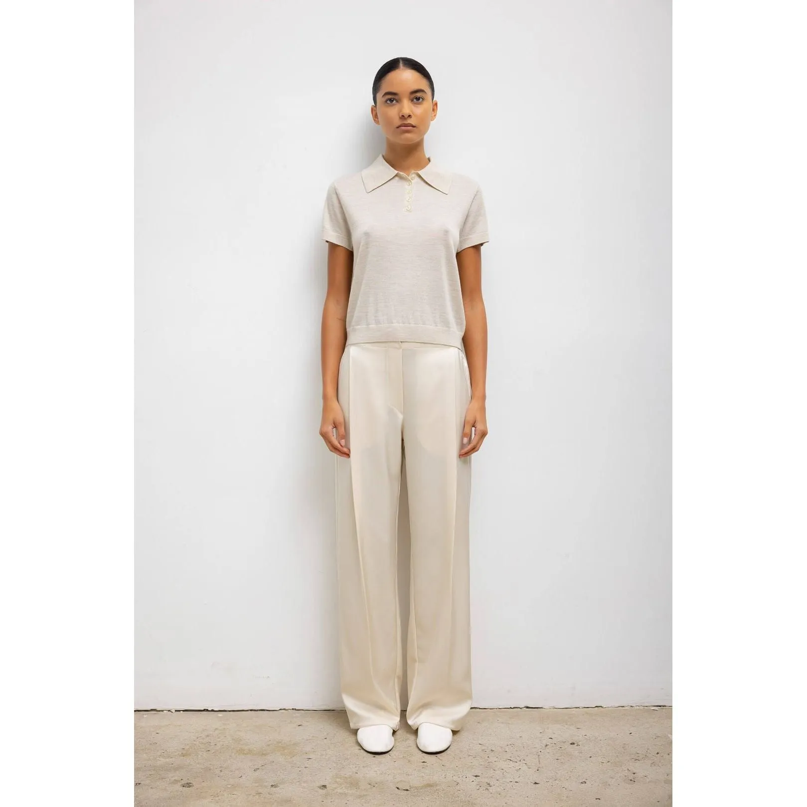 LeSet Barb Pleated High Waist Pant Creme
