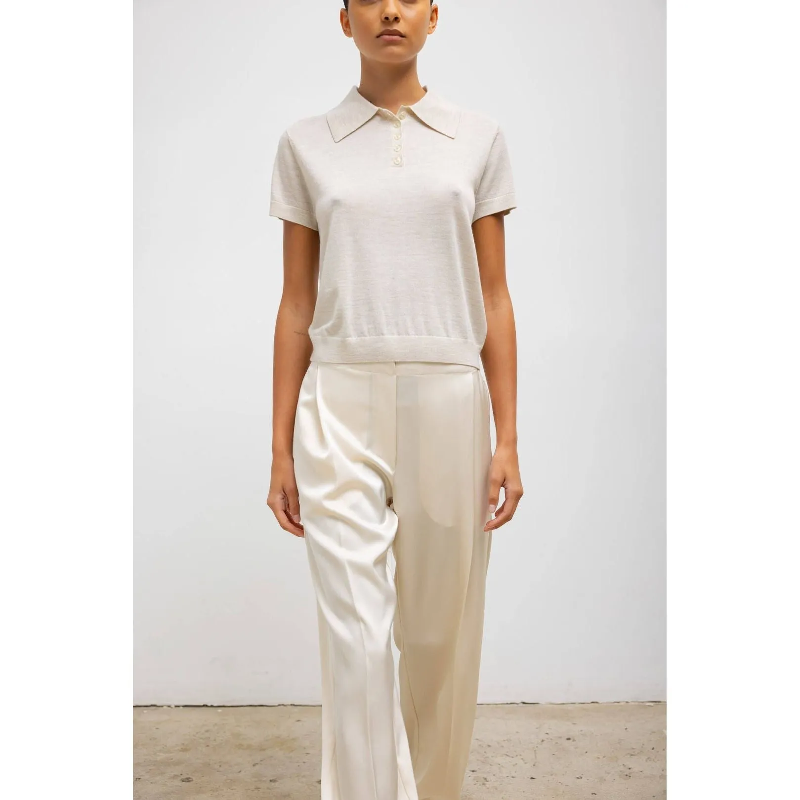 LeSet Barb Pleated High Waist Pant Creme