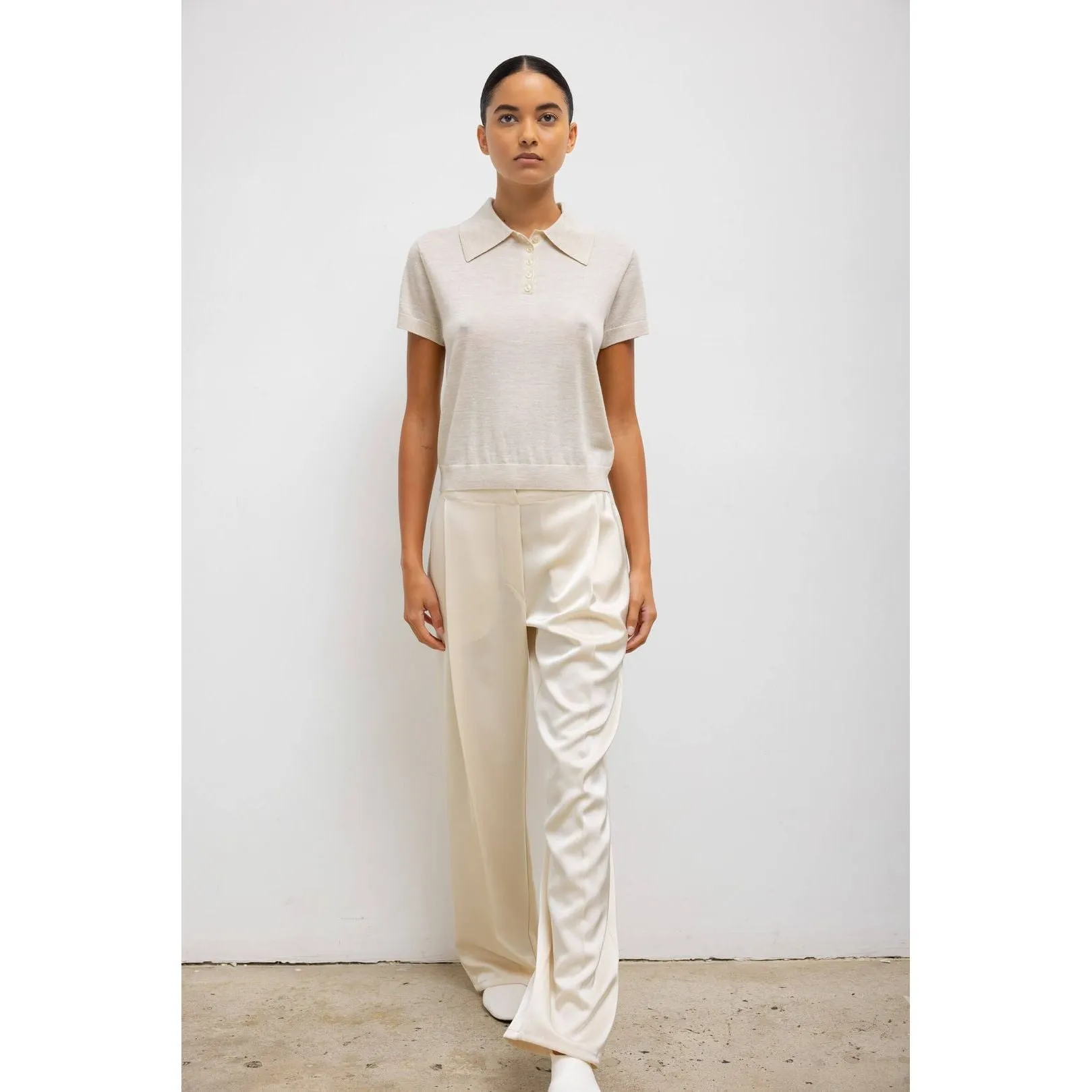 LeSet Barb Pleated High Waist Pant Creme
