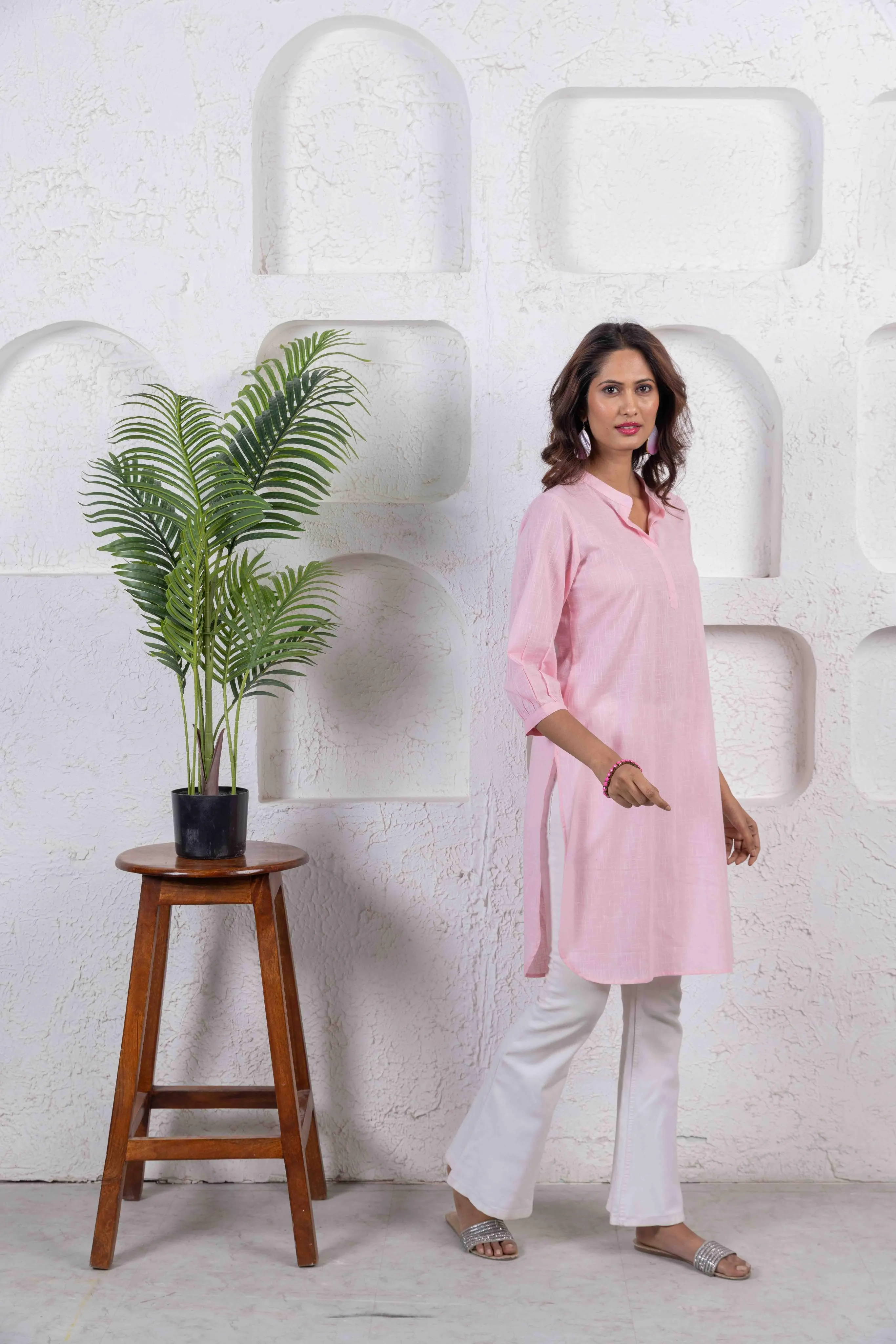 Light Pink Regular Long Cotton Tunic