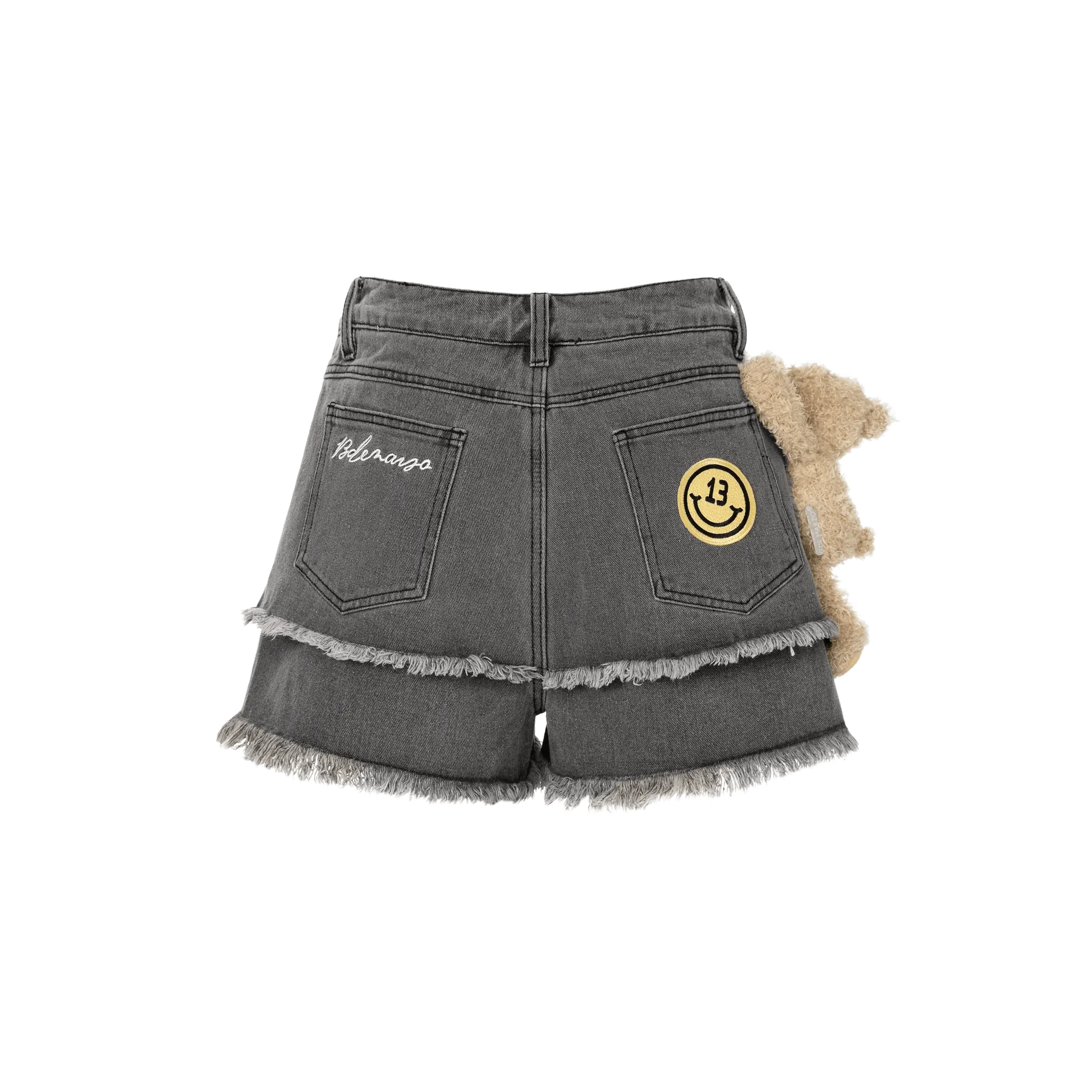 Logo Patch Bear Denim Shorts in Black