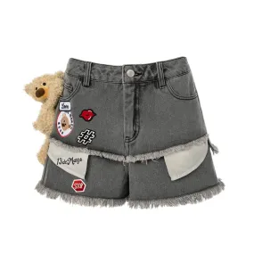Logo Patch Bear Denim Shorts in Black