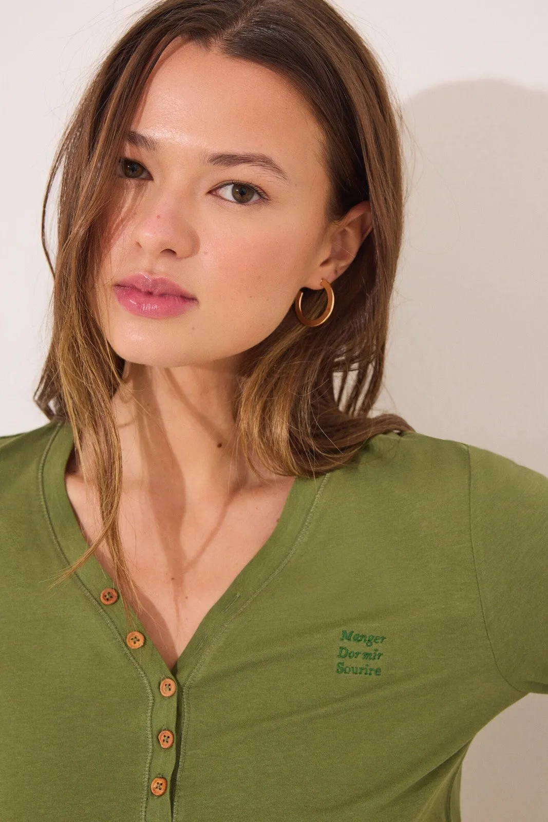 Long sleeve t T-shirt 100% cotton green - Green