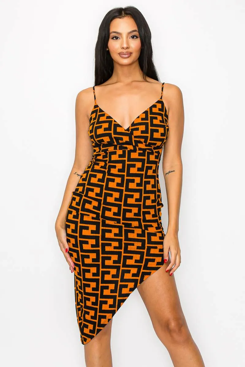LUXE SWEATER PATTERN PRINT ASYMMETRICAL HEM DRESS