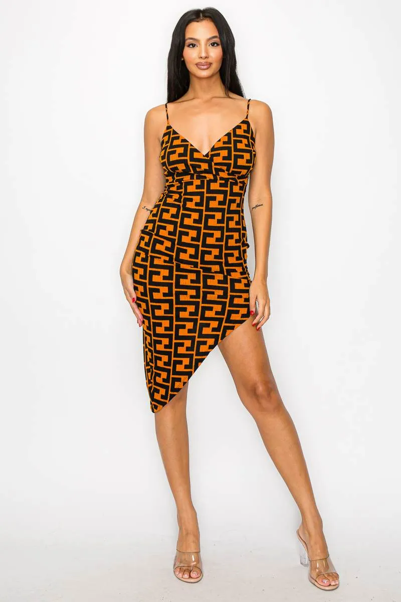 LUXE SWEATER PATTERN PRINT ASYMMETRICAL HEM DRESS