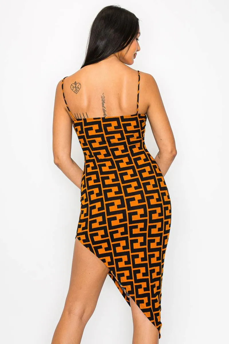 LUXE SWEATER PATTERN PRINT ASYMMETRICAL HEM DRESS