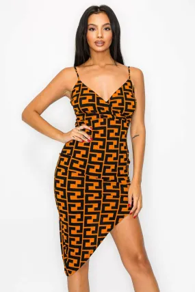 LUXE SWEATER PATTERN PRINT ASYMMETRICAL HEM DRESS