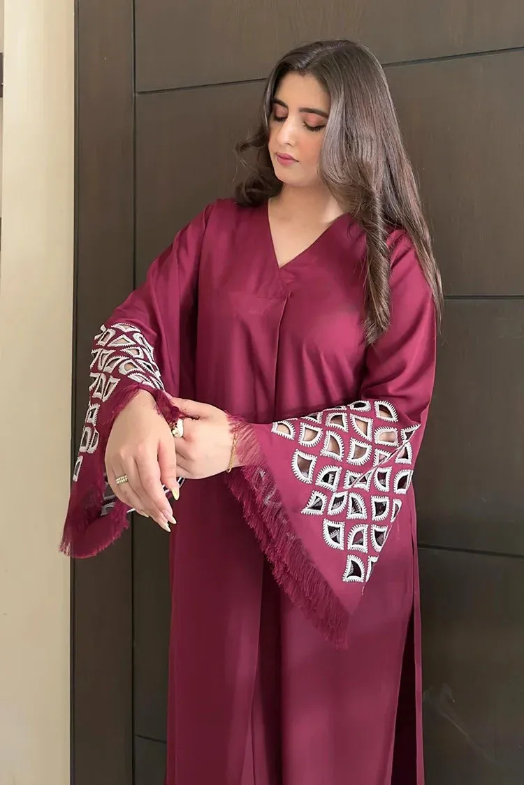 Manahils - Embroidered Tunic - Burgundy Maroon