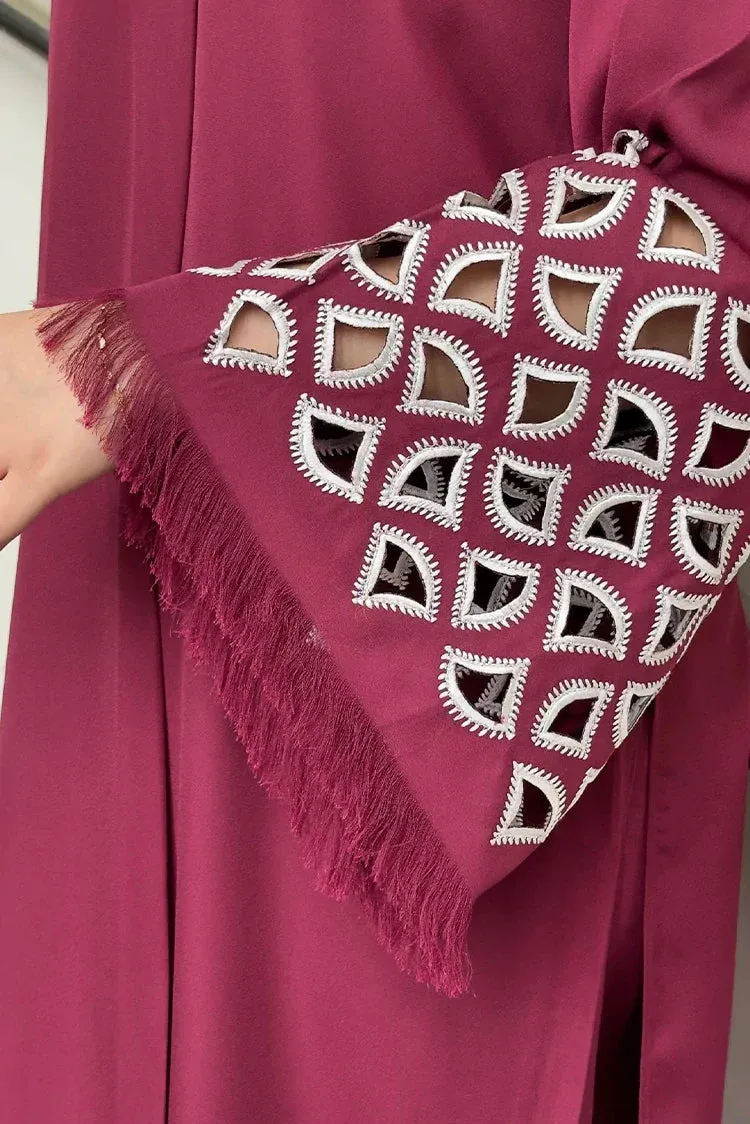 Manahils - Embroidered Tunic - Burgundy Maroon