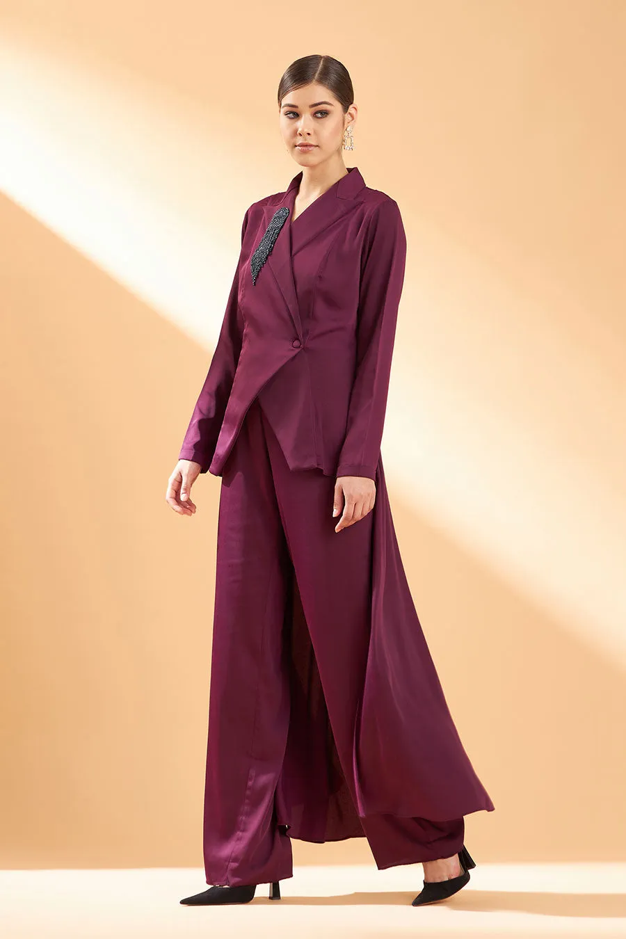 Mauve Satin Crystal Tail Co-Ord Set