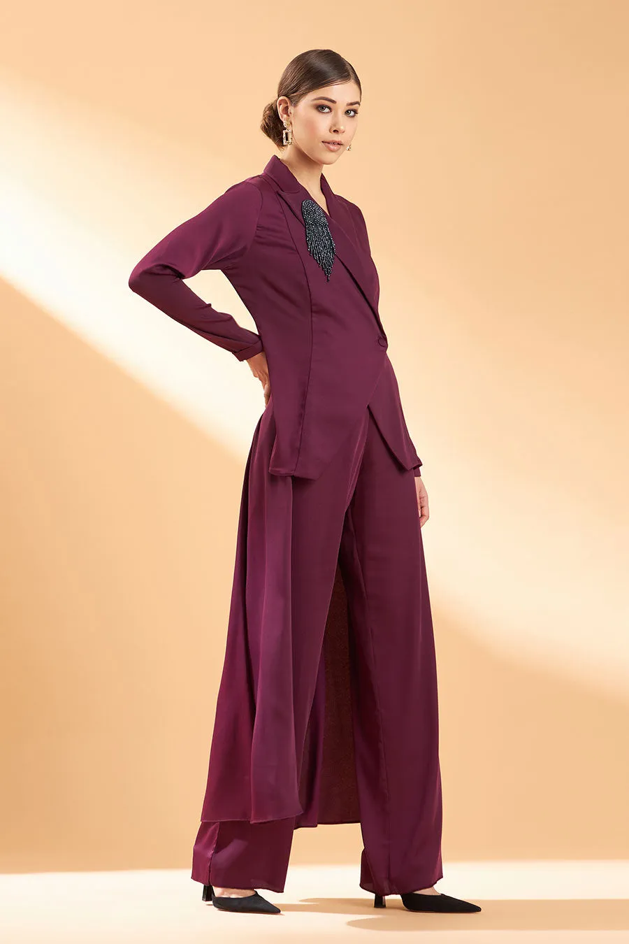 Mauve Satin Crystal Tail Co-Ord Set