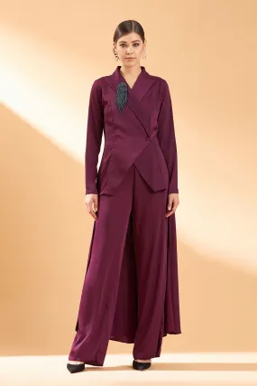 Mauve Satin Crystal Tail Co-Ord Set