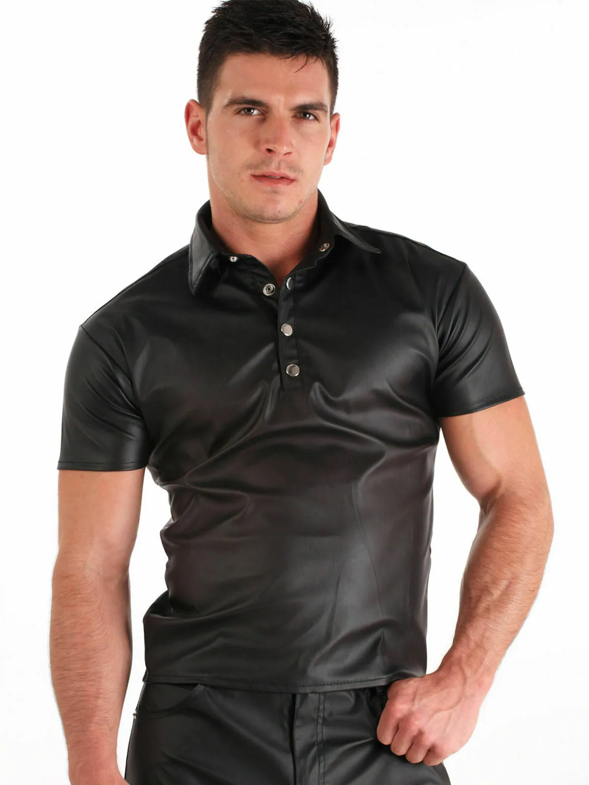 Men's Black Genuine Leather slim fit Polo shirt