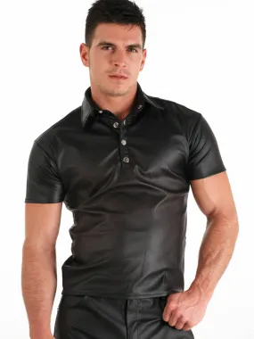 Men's Black Genuine Leather slim fit Polo shirt