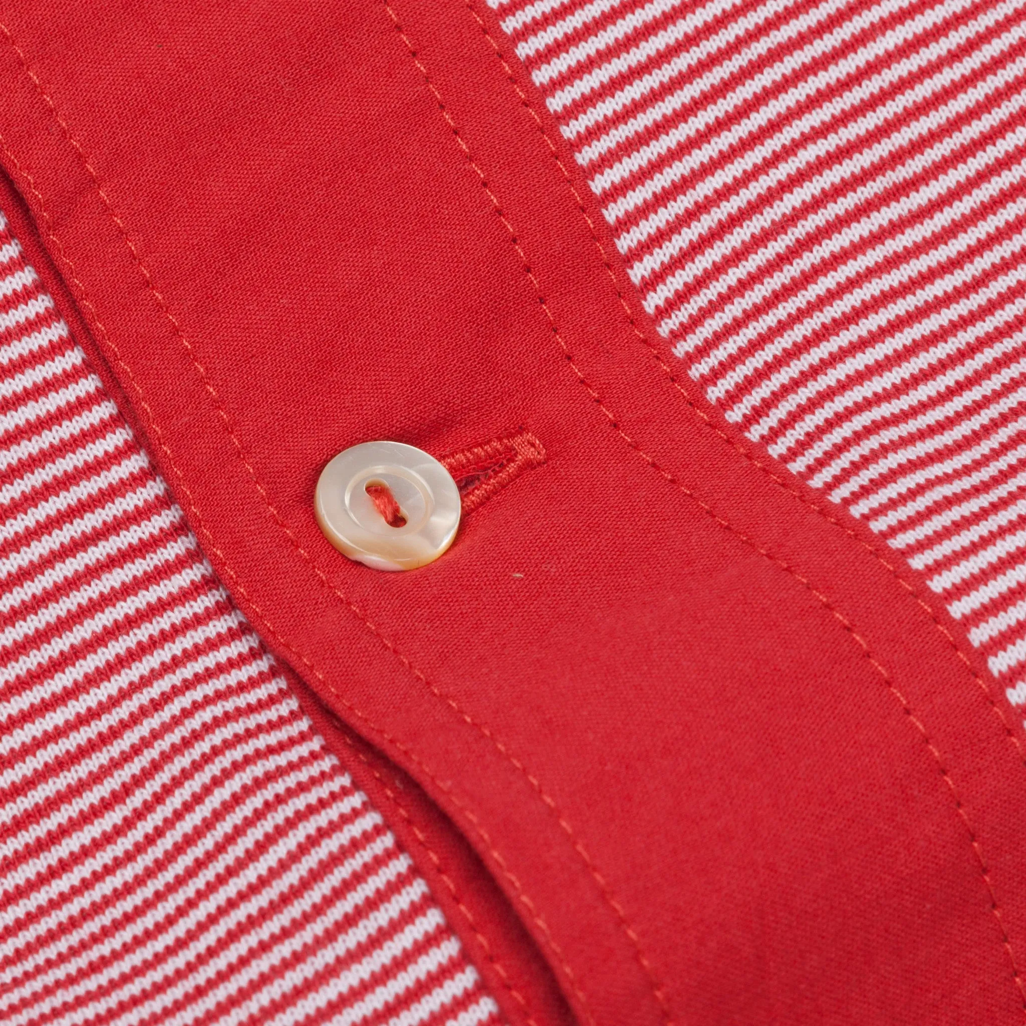 Merz B Schwanen 226 button facing shirt red white stripe