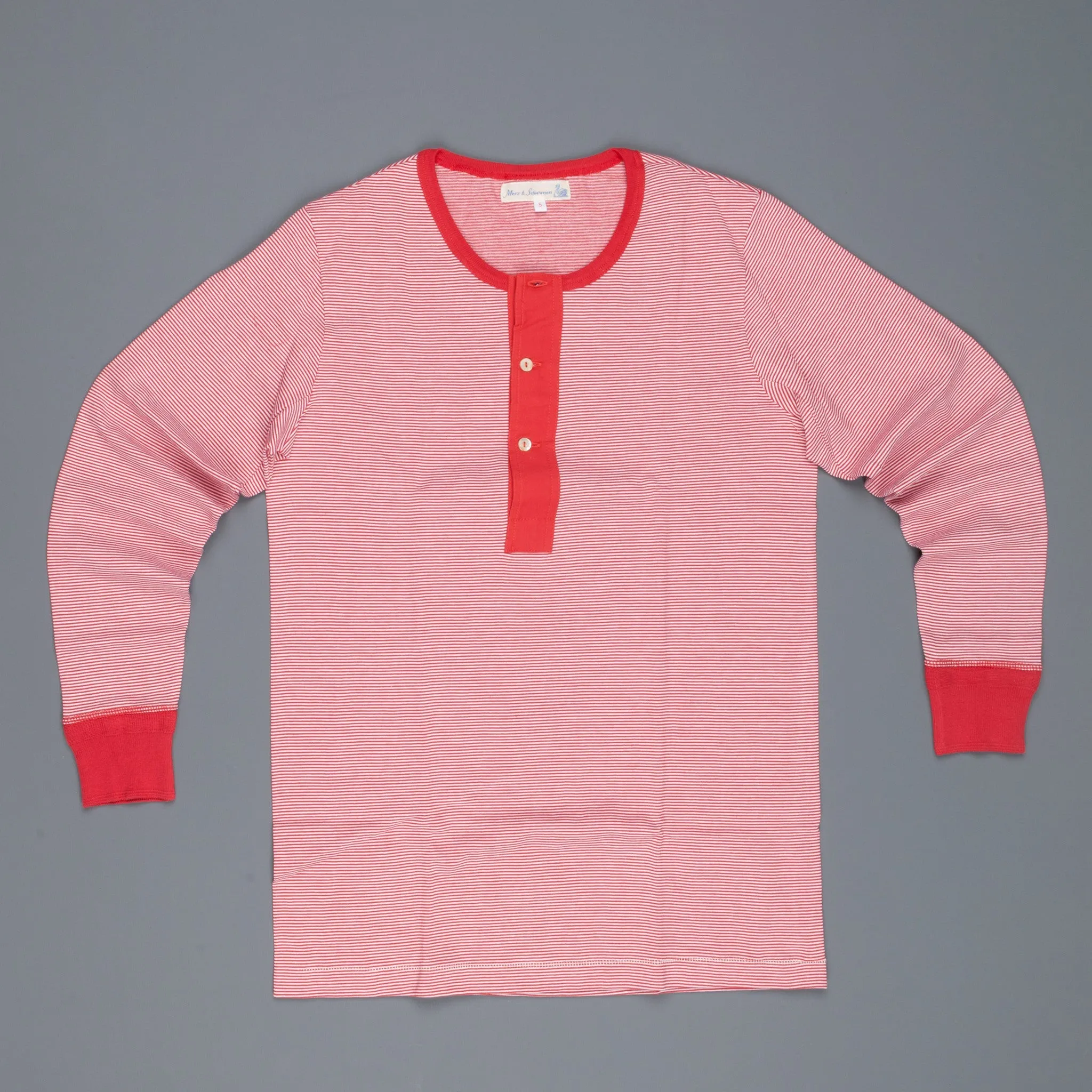 Merz B Schwanen 226 button facing shirt red white stripe