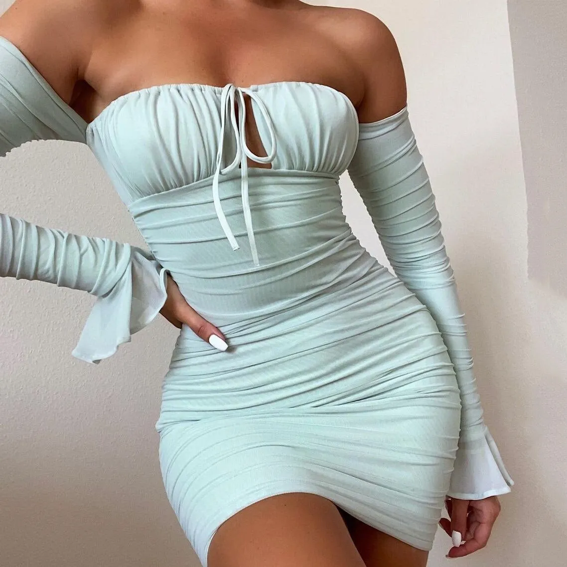 Mesh Collar Flared Dress