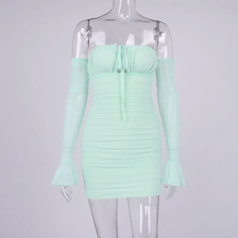 Mesh Collar Flared Dress