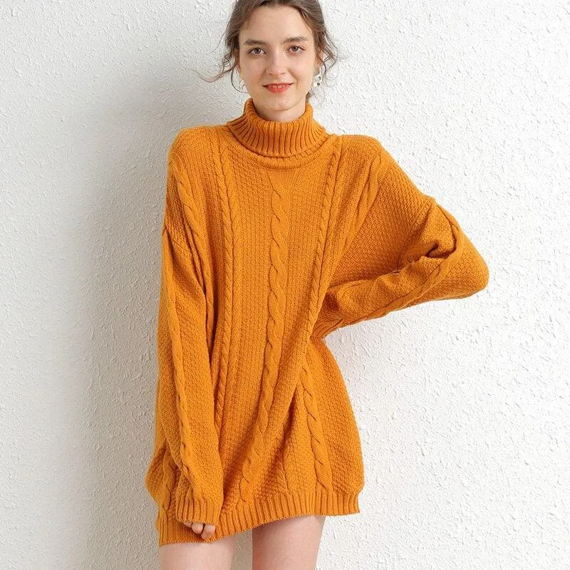 Mid-length turtleneck sweater dress