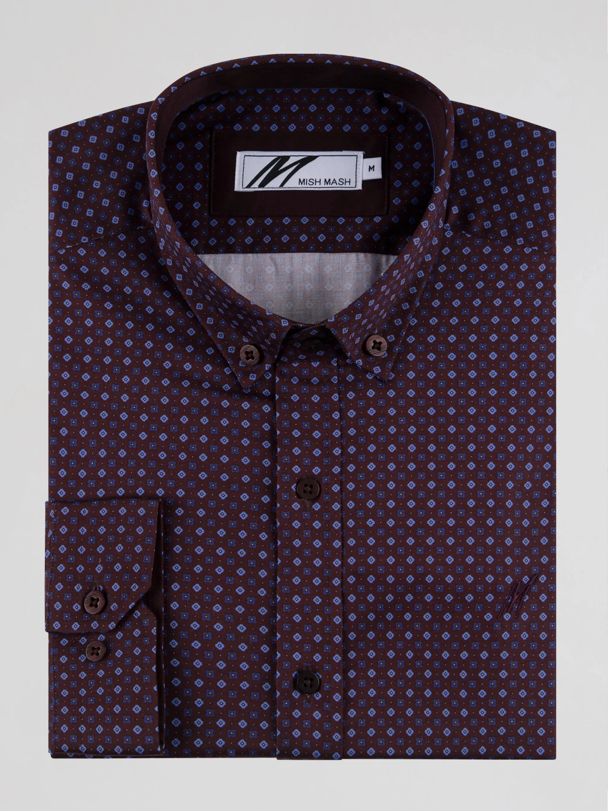 Mish Mash Cyber Long Sleeve Casual Shirt - Burgundy