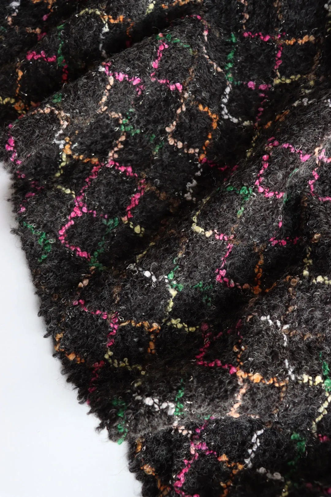Multicolor Argyle on Black Wool Boucle Sweater Knit | By The Half Yard