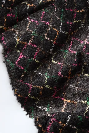 Multicolor Argyle on Black Wool Boucle Sweater Knit | By The Half Yard