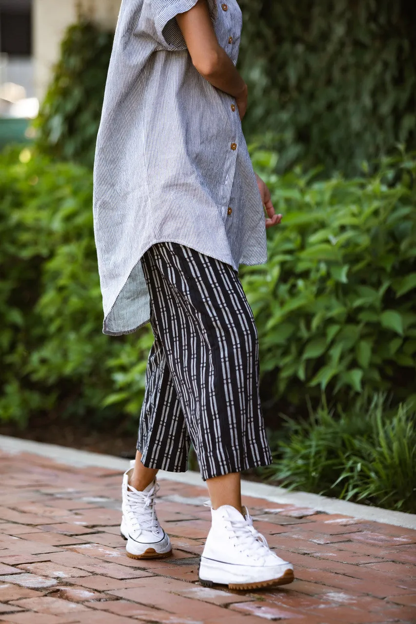 Paige Handwoven Cotton Relaxed Shirt Dress in Blue and White Pin-Stripe Made to Order