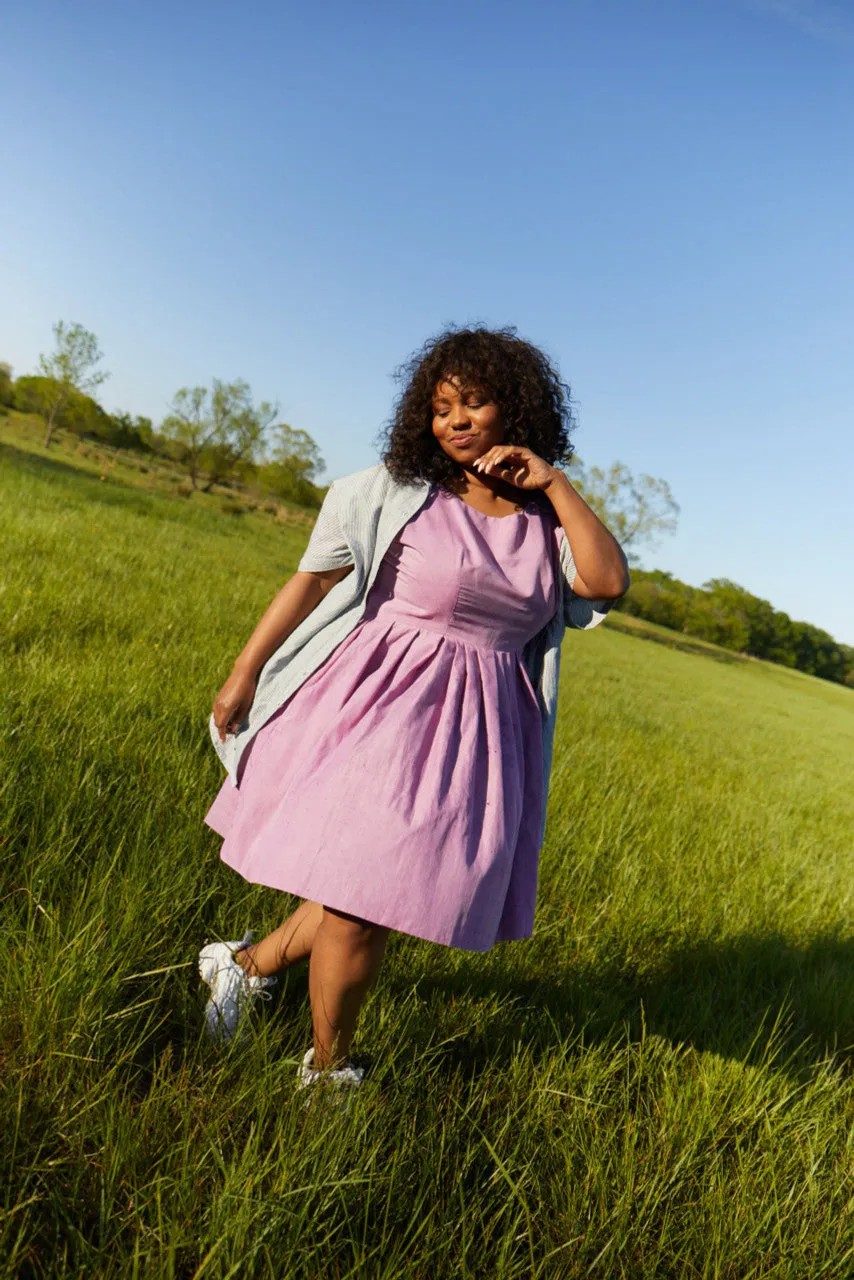 Paige Handwoven Cotton Relaxed Shirt Dress in Blue and White Pin-Stripe Made to Order